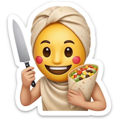 Happy emoji scary with a burrito and knife sticker