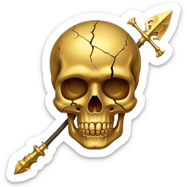 broken gold skull with a spear sticker