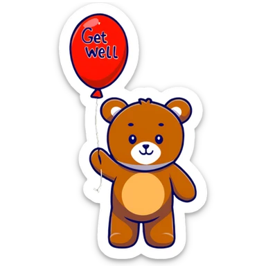 teddy bear with get well soon balloon sticker