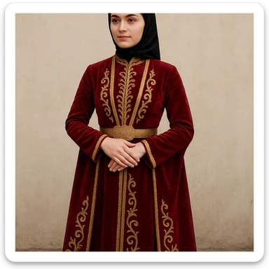20-year-old Chechen girl with short brown hair, wearing a traditional Chechen outfit, full body, expressive and respectful sticker