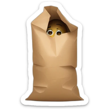 a person hiding their head in a paper bag full of shame sticker