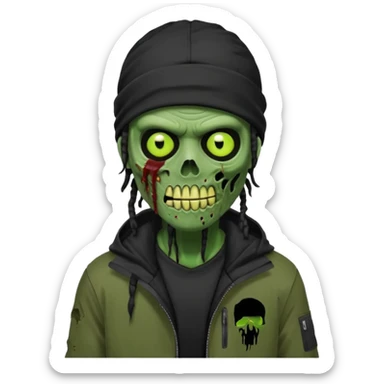 a zombie emoji with black dreads and a black nike jacket and black nike ski mask on his head sticker