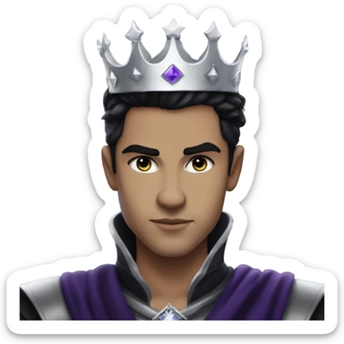 Rhysand has medium toned skin black hair and purple eyes. He is king of the night court and wears a silver crown on top of his head  sticker