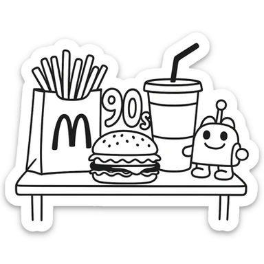 1990’s McDonald’s meal with a toy in doodle style sticker