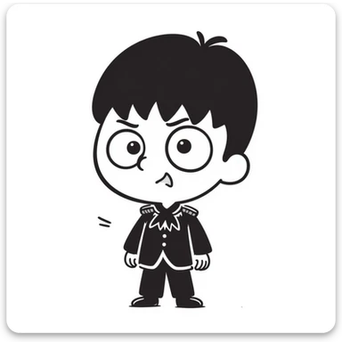 Chibi Levi Ackerman with big head and small body, cute angry expression, black undercut hair, wearing Scout Regiment uniform with cravat sticker