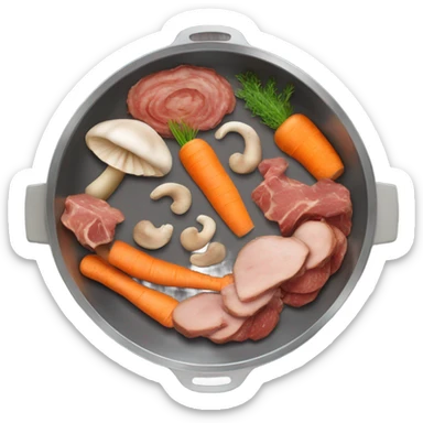 mushroom, carrots meat pieces   in pan in air sticker