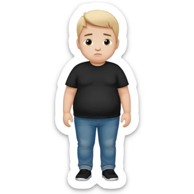 sad fat young boy in black t shirt walking  sticker