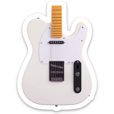 A 3D emoji-style design of a Telecaster-type guitar with a white body and black pickguard. The whole guitar is visible, with a simple and bright atmosphere. No background, suitable for icon use. The style is friendly and not too realistic. sticker
