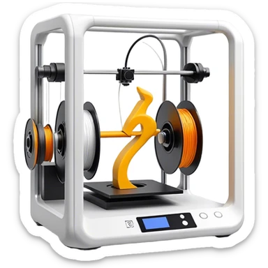 3D printing, sculpture inside 3D printer, printed object in progress, filament spool, modern design, minimalistic, on a white background, no extra details. sticker