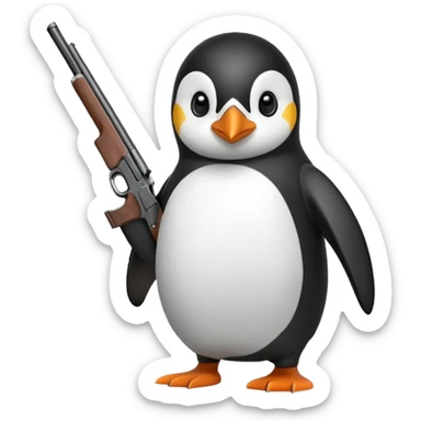 a penguin with a shotgun sticker