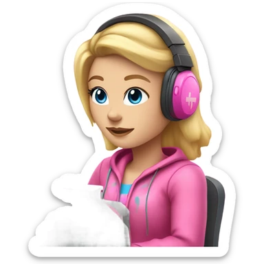 blonde hair blue eyed gamer girl pink  sticker