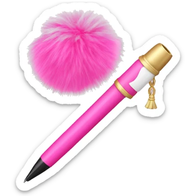 Pink fur pom pen sticker