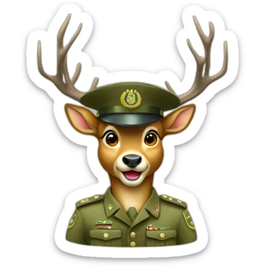 a deer in an IDF army uniform with his hoof up to his head in a saluting pose sticker