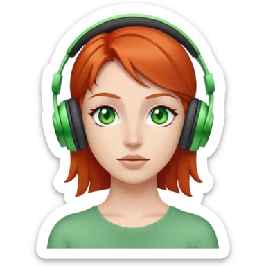 Red head with green eyes listening to music on wireless headphones  sticker