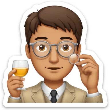 A man squinting while hold glasses half on his face sticker