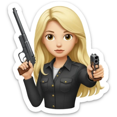 blonde long haired rockstar holding a gun sticker