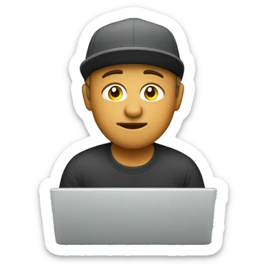 A whait man with a cap studies on an Apple computer sticker