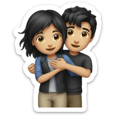 Hug boy and girl black hair sticker