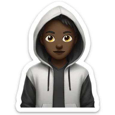Chill kid with a hoodie and oni mask sticker