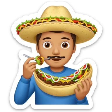 Man eating taco with rubber toe sticker