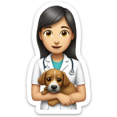 Dog cuddles veterinarian girl sticker