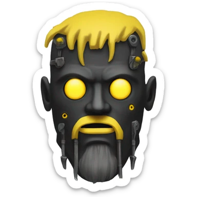 black metal cyborg head with yellow beard sticker