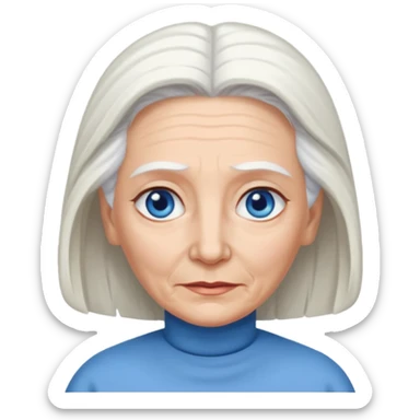 abuela con ojos azules, pelo blanco, tez blanca, con el pelo tomado, mas largo,  sticker
