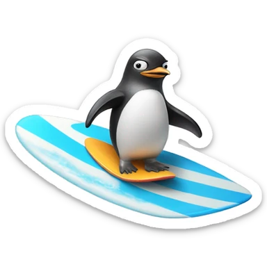 penguin riding a surf board sticker