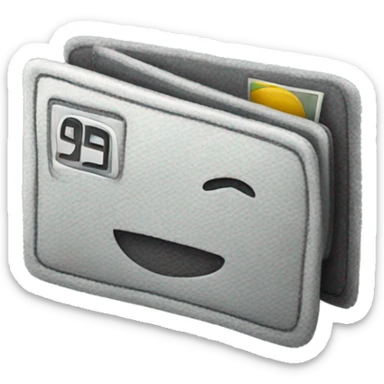 A grey plushie that looks like a vertical bank card sticker