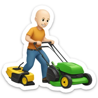 Bald white man with a lawn mower sticker