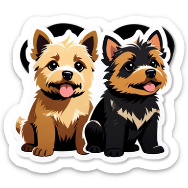 Two Puppy of Norwich terrier one is grizzly colour and second is black and tan colour sticker