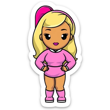 Nicki Minaj wearing a pink outfit with hair that is half blonde and half pink sticker