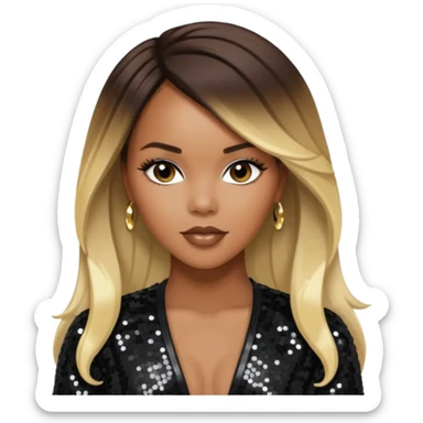 LeToya Luckett with long dark brown hair blonde hair, black sequin outfit sticker