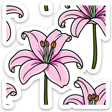 Delicate pink lily flower with soft petals and dark pink accents, decorative design sticker