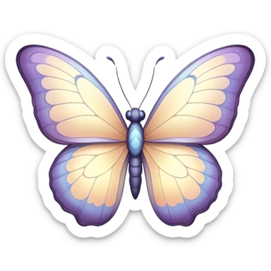 Beautiful and Majestic Butterfly Portrait Emoji, Head and body rendered in serene repose with a gentle, content smile, showcasing a delicately patterned form with softly shimmering wings and eyes peacefully closed in tranquil repose, Simplified yet exquisitely endearing features, highly detailed, glowing with a soft, drowsy pastel light, high shine, relaxed and utterly noble, stylized with an air of timeless natural beauty, soft glowing outline, capturing the essence of a majestic butterfly that embodies the pure enchantment of nature! sticker