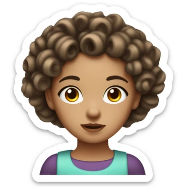 Sick girl, with curlers, brown hair, with light skin and dark brown eyes  sticker