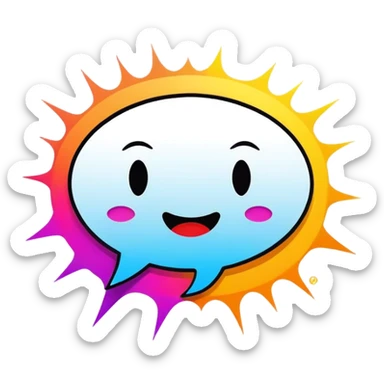 Comic drawing icon, colorful comic book style, vibrant characters, speech windows with text, bright colors, minimalistic design, on a white background. sticker