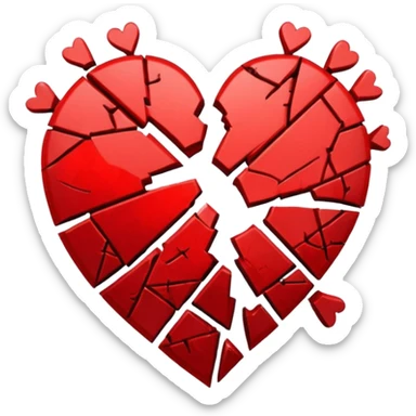 "Realistic HD red broken heart, shattered pieces, no money present, empty and dramatic look, clean white background." sticker