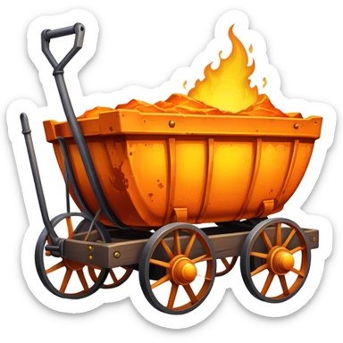 wagon with molten steel inside, glowing orange and yellow sticker