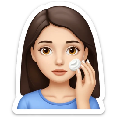 white brunette girl applying cream on face sticker