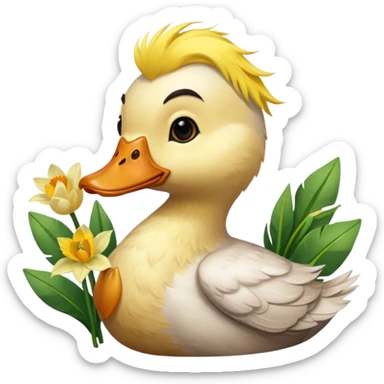 Duck holding daffodils sticker