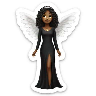 elegant girl in black dress with angel wings sticker