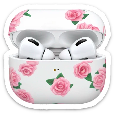 AirPods Pro in floral case white with pink roses sticker