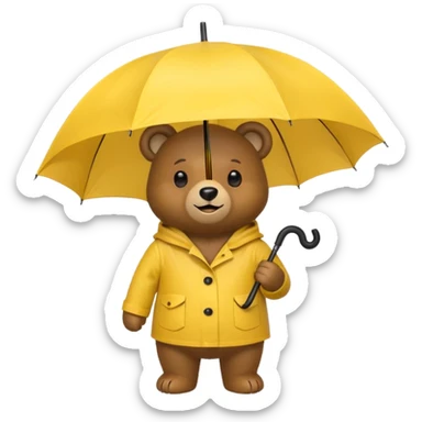 Bear with umbrella, wearing rain coat sticker