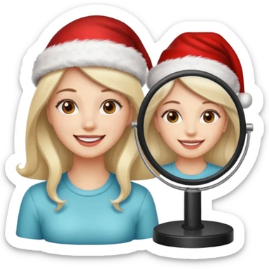 mujer peinandose en la peluqueria y con un gorro de navidad  sticker