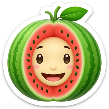 Chibi sticker style melon with a smiling face cute and exaggerated  sticker