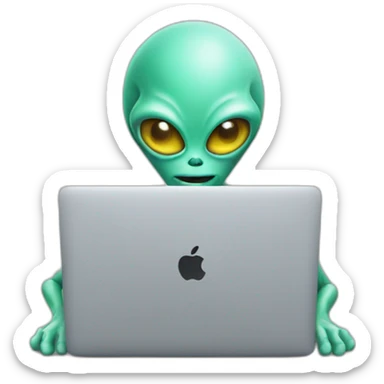 alien working on his macbook  sticker