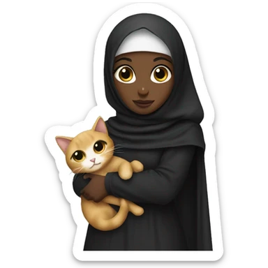 Black girl wearing niqab holding a cat sticker
