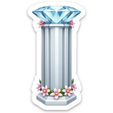 generate beautiful white crystal pillar intricate front view more beautiful with flowers wrapping around the pillar make the pillar made of diamond sticker