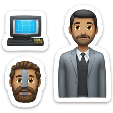 un señor de aproximadamente 30 años sin barba morocho con el pelo negro y levantado enfrente de una computadora sticker